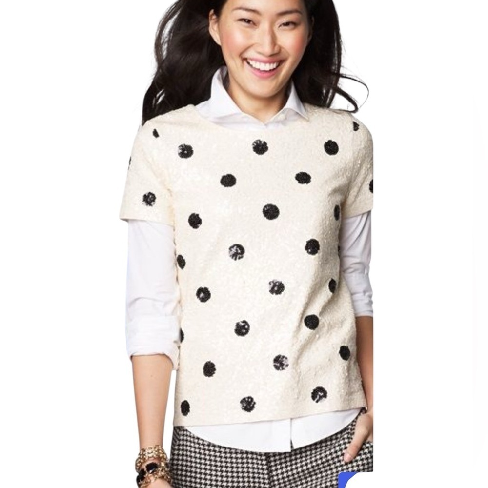J CREW SEQUINS POLKA DOT SHORT SLEEVES TOP